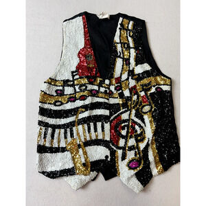 Sequined Jazz‎ Musical Instrument Beaded Women's Vest Gig teacher Glam Sparkle